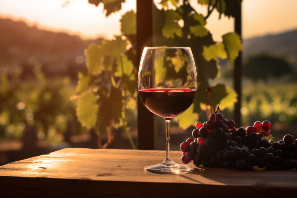 bicchiere di vino con uva accanto